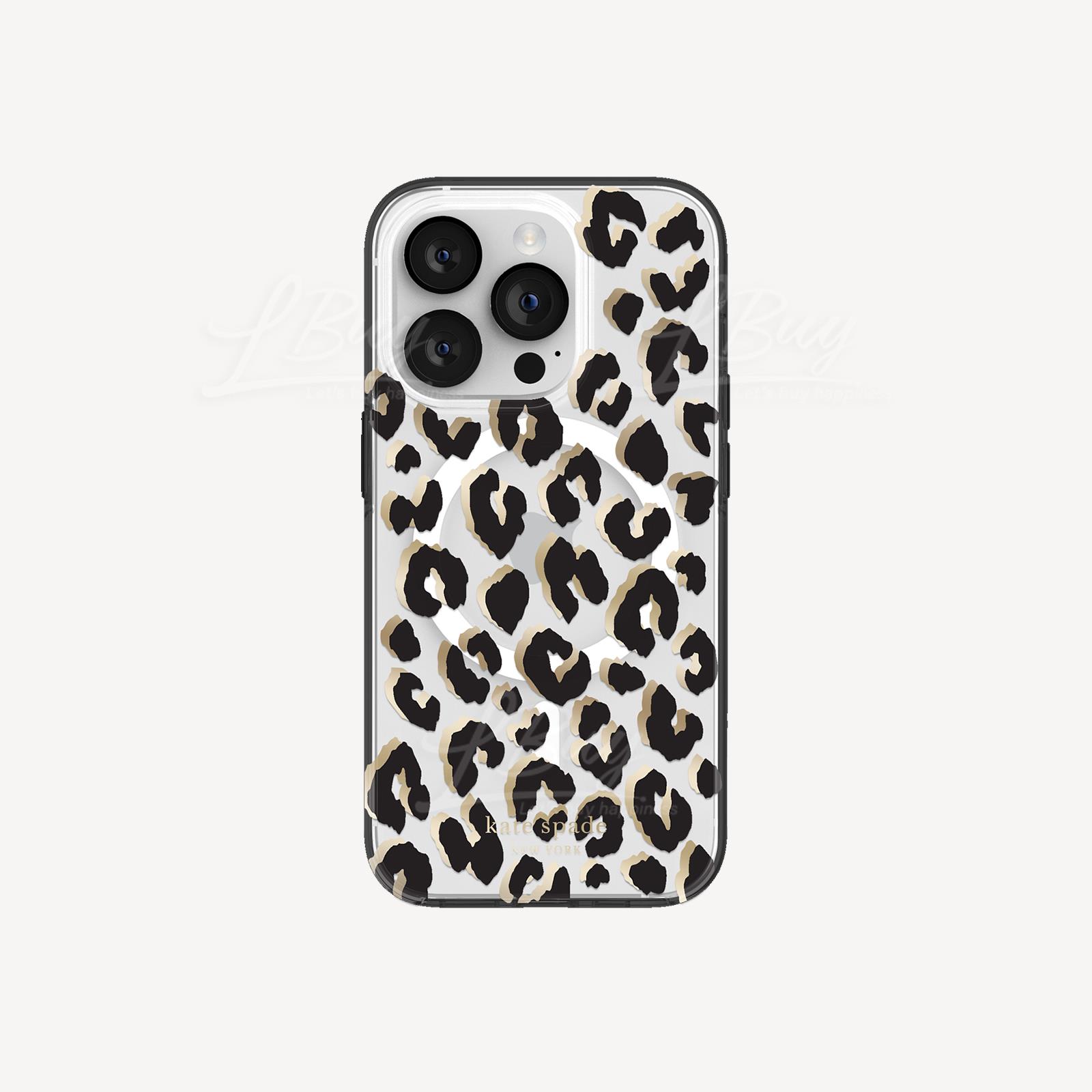 Kate Spade New York Protective Hardshell for MagSafe Case for iPhone 14 Pro - City Leopard Black/Gold Foil/Clear