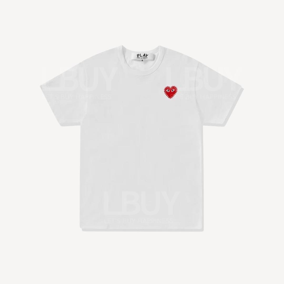 Comme Des Garçons Red Heart Logo Round Diamond Neutral White Tee