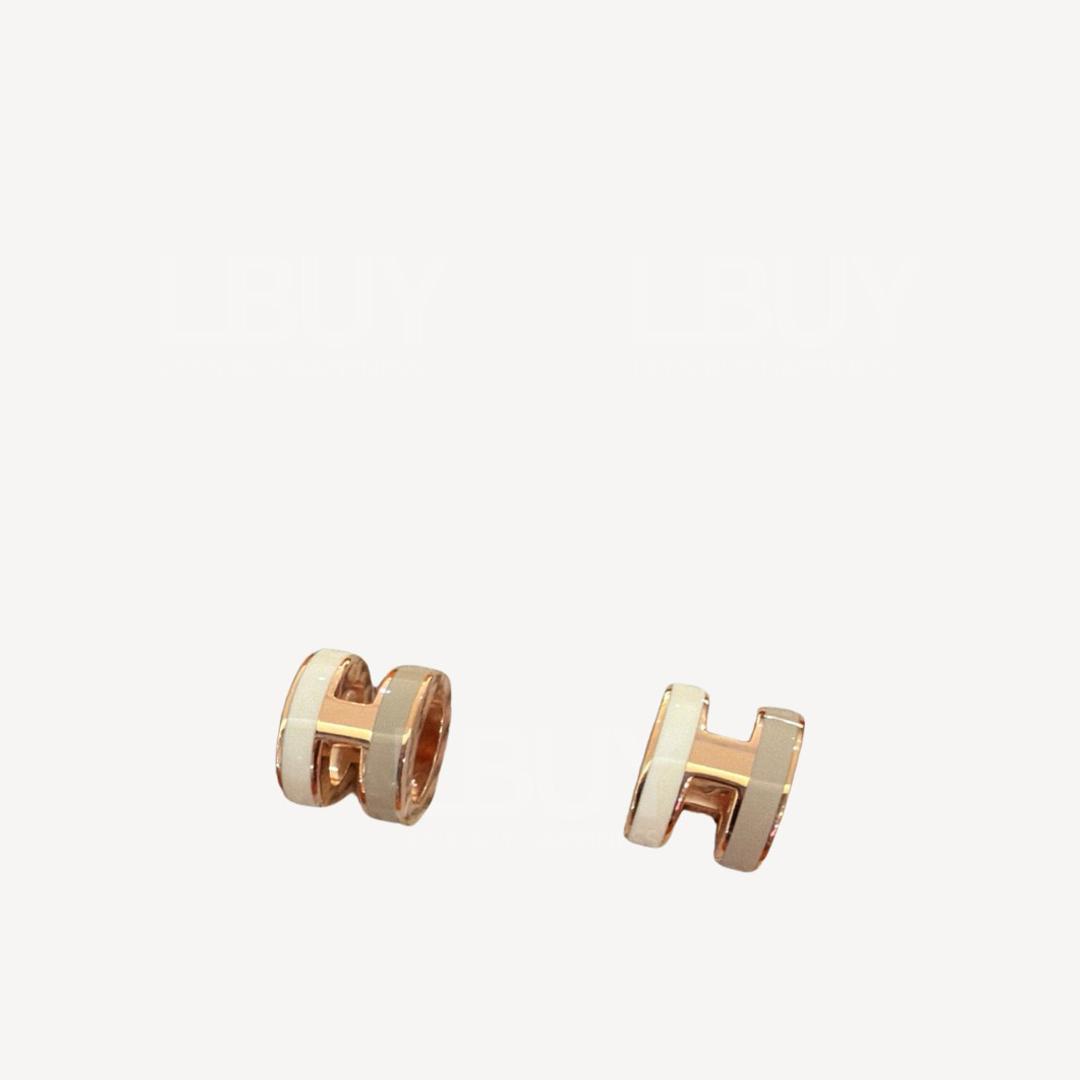 Hermes Mini Pop H Earrings 耳環 奶茶拼白色 玫瑰金