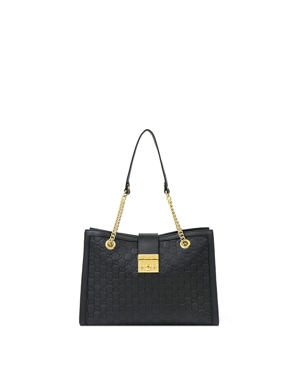 gucci padlock embossed leather tote in black