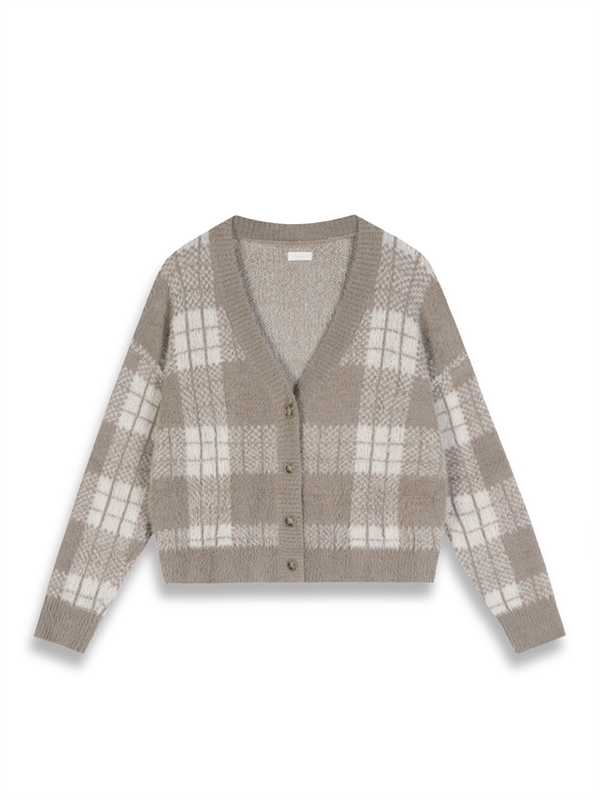 Check Fluffy Cardigan 