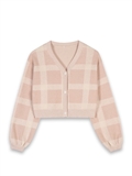 Puffy Sleeves Check Cardigan 