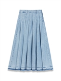 Washed Pleated Denim Skirt 