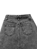  Washed Maxi Denim Skirt