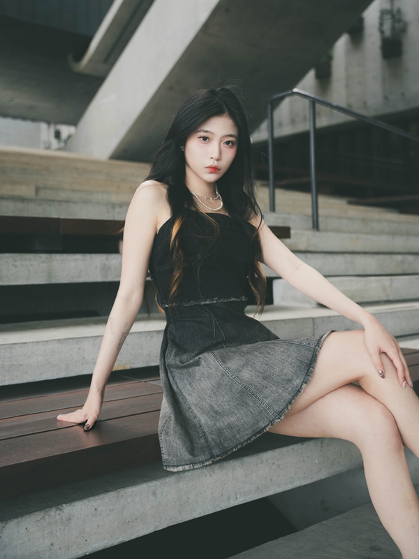 Washed Denim Strap Dress