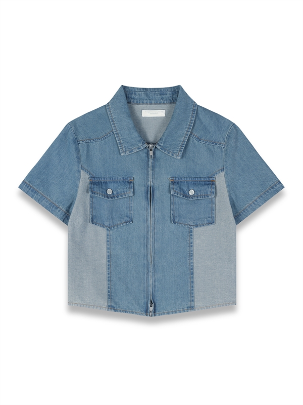Zip Up Pockets Denim Shirt
