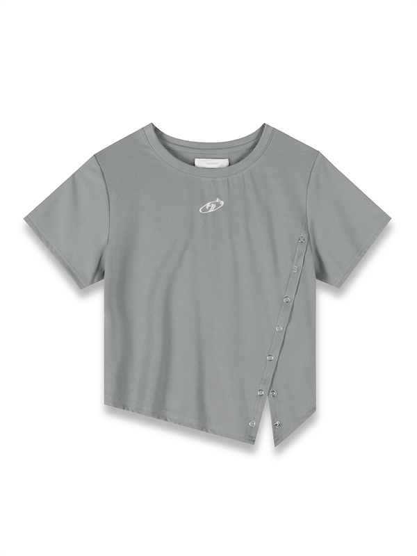 Asymmetric Cut Button Detail Tee