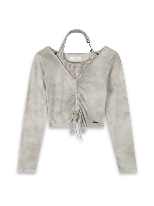 Layered Drawstrings Halter Top