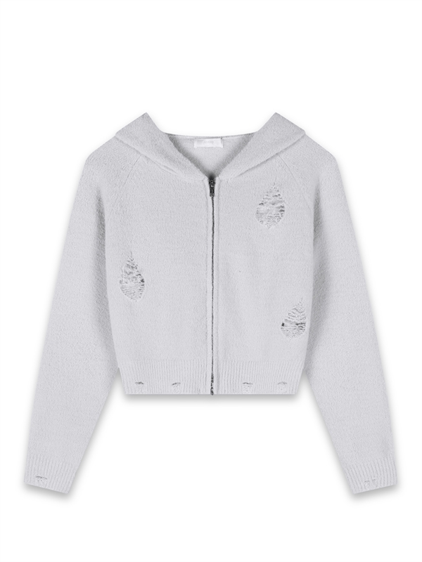 Zip Up Hooded Knit Cardigan