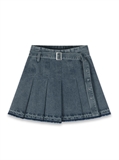  Pleated Denim Skirt With Belt