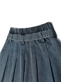  Pleated Denim Skirt With Belt