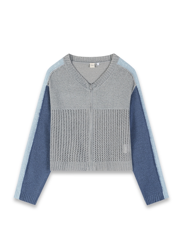 Colour Blocking Zip Up Cardigan