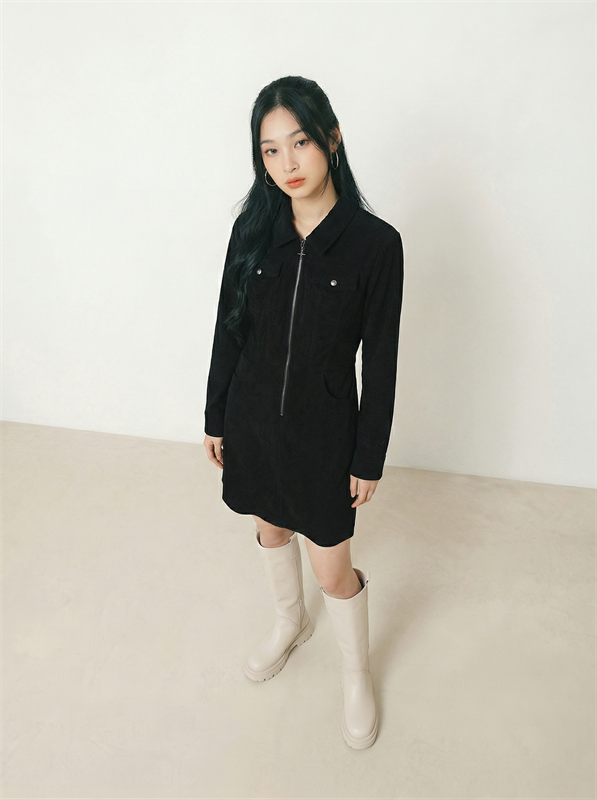 Corduroy Zip Up Dress