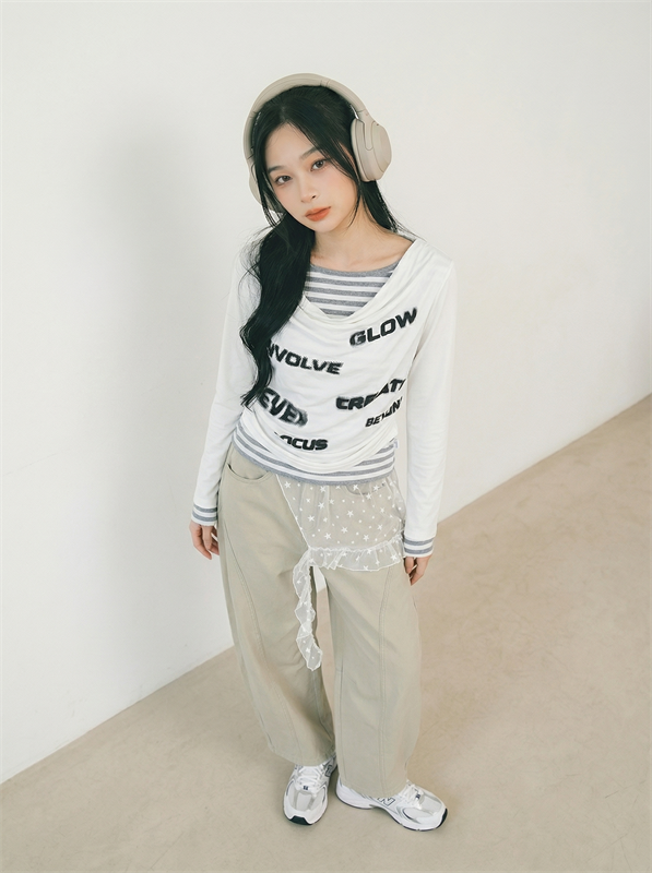 Two Layers Stripe Print Tee