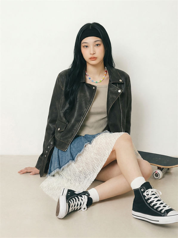 Wash PU Leather Biker Jacket