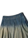  Washed Denim Pleated Skirt