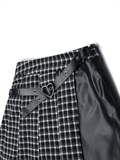  Plaid And Leather Pleated Skirt
