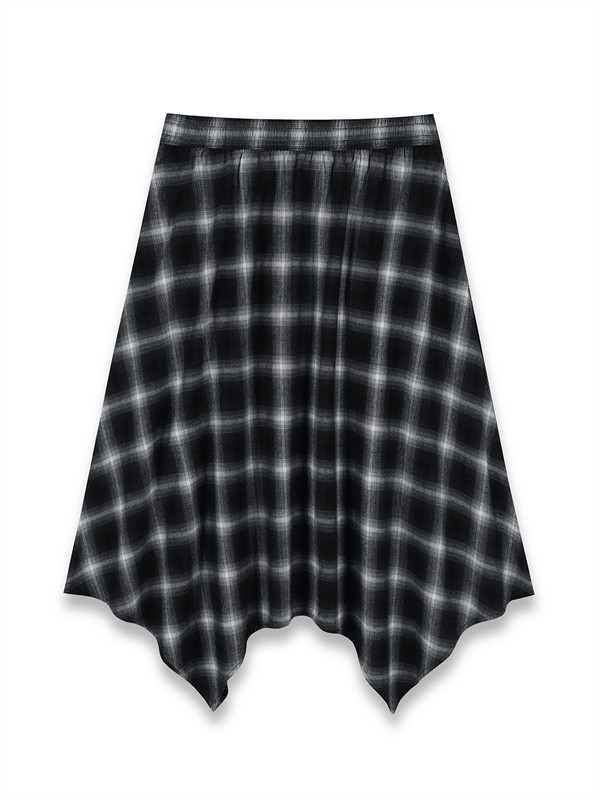 Checked Pattern Asymmetric-Hem Skirt 