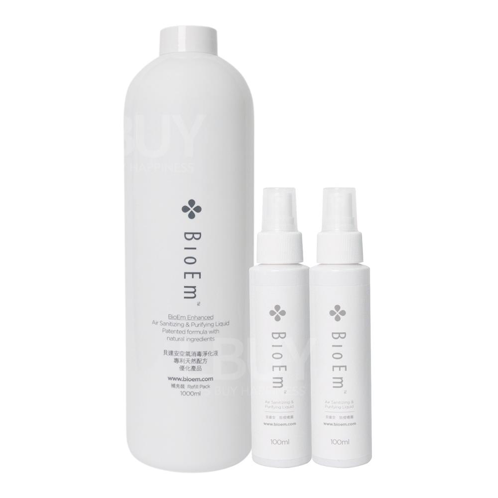 BioEm Air Sanitizing and Purifying Liquid - 100ml spray X 2 and 1L Refill X 1 Set