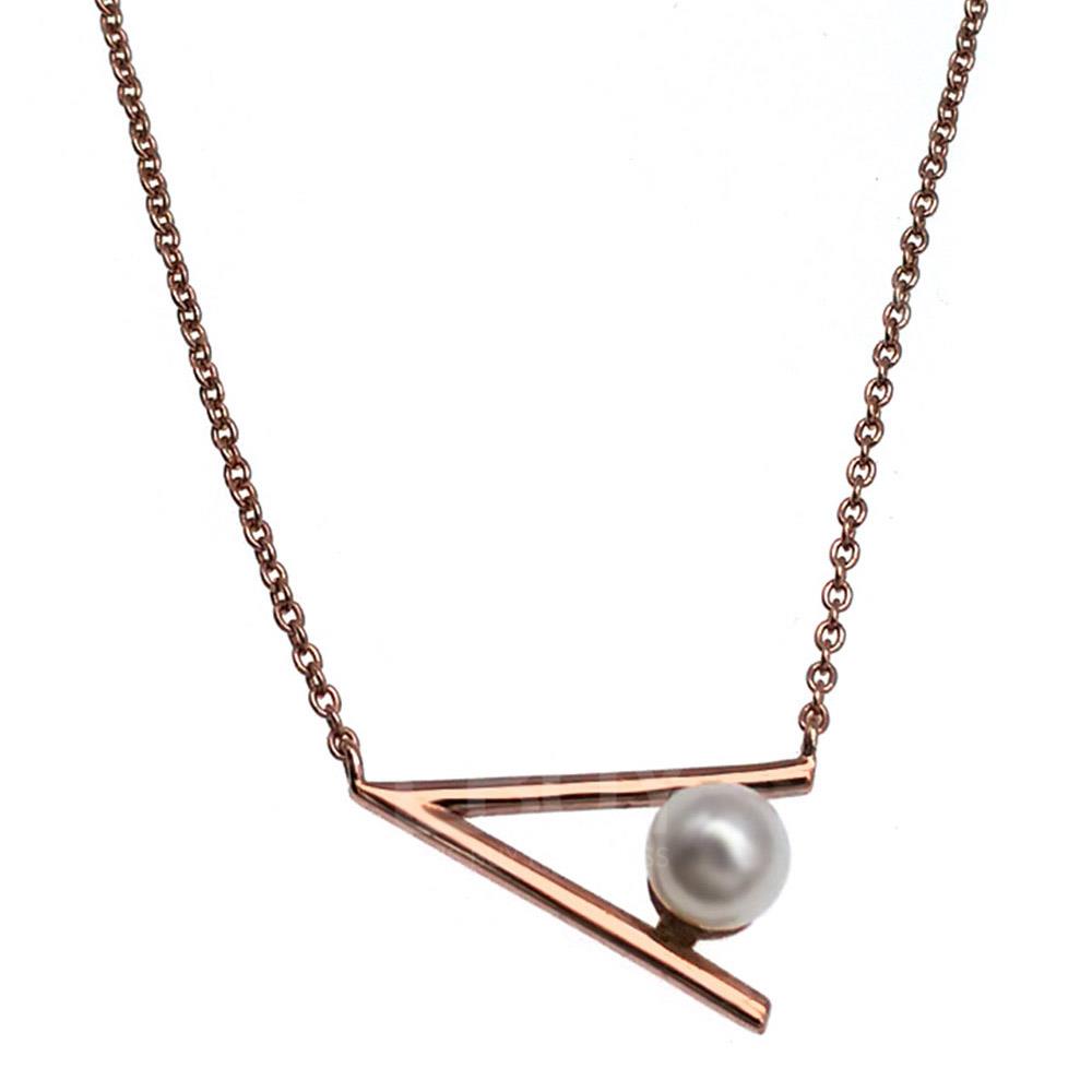 V-Rose Gold Plated 925 Silver with Cultured Fresh Water Pearl Necklace