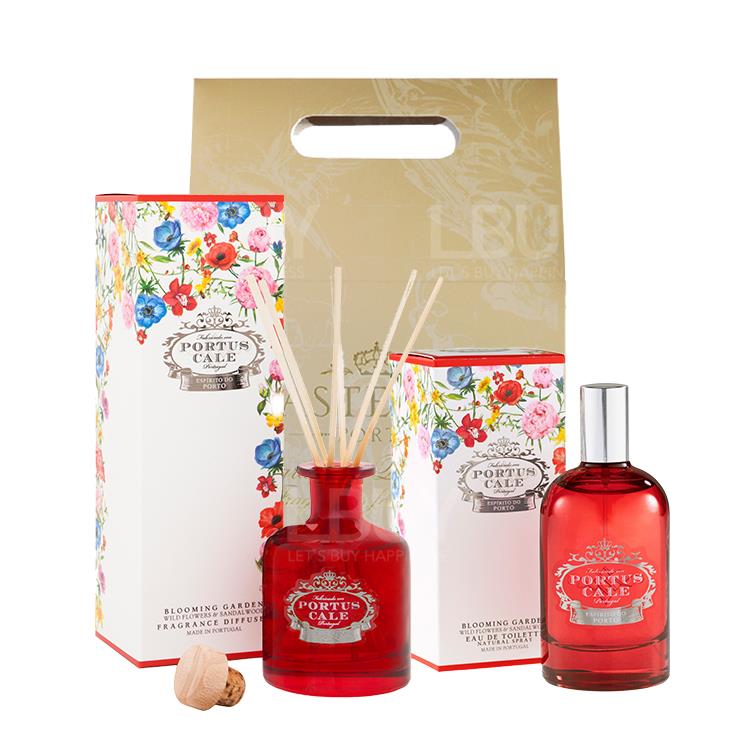 Portus Cale Blooming Garden Reed Diffuser(Red Glass) and Eau De Toilette(Red Glass) Set