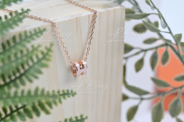 Brand New ㅐêrmes mini Pop popular H Necklace rose Gold Hardware, 85 Rose Dragee Pink.