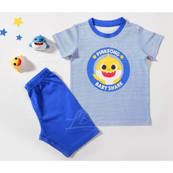 Baby shark 蓝色间条套装 (尺码: 90-120)