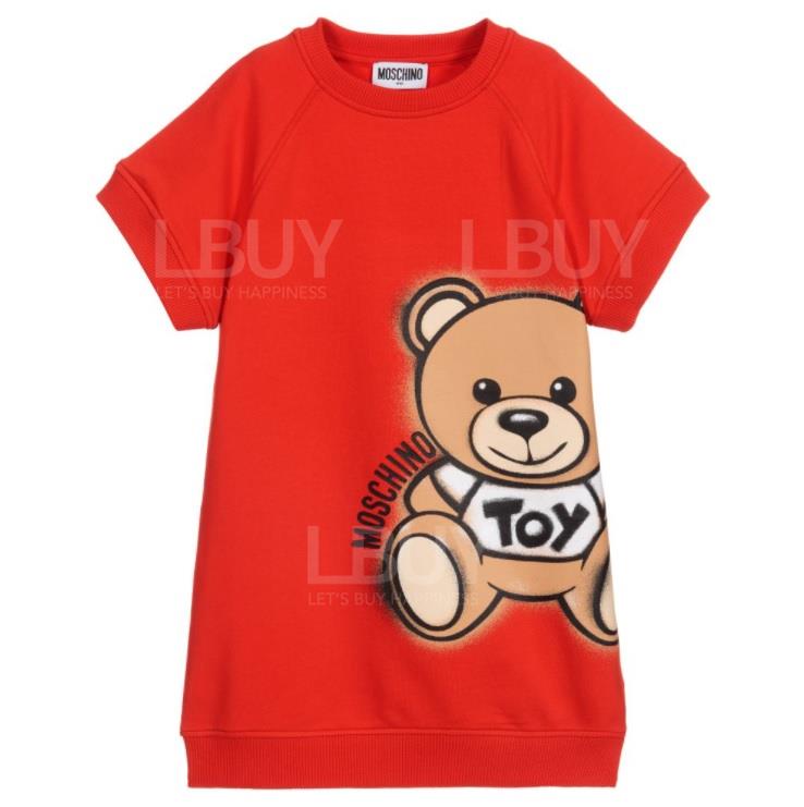 Moschino Kids Teddy Bear Short Sleeve Sweat Dress Red