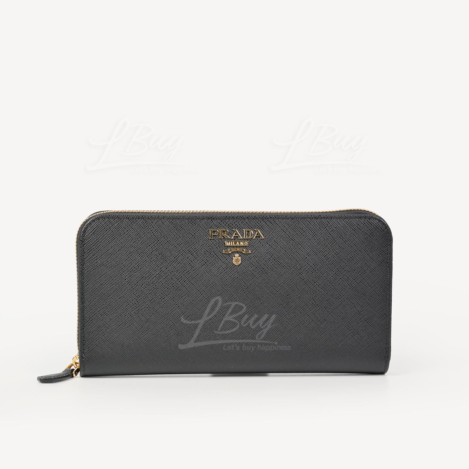 Prada Saffiano Bicolo Leather Black Zip Around Long Wallet