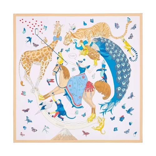 Hermes Story 90 Scarf Rose Nacre;Bleu;Beige