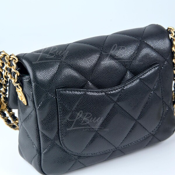Chanel-Chanel 金幣鏈帶17cm黑色垂蓋手袋AS3368