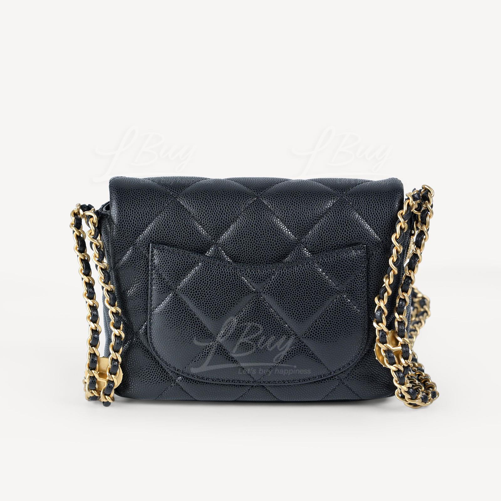 Chanel-Chanel 金幣鏈帶17cm黑色垂蓋手袋AS3368