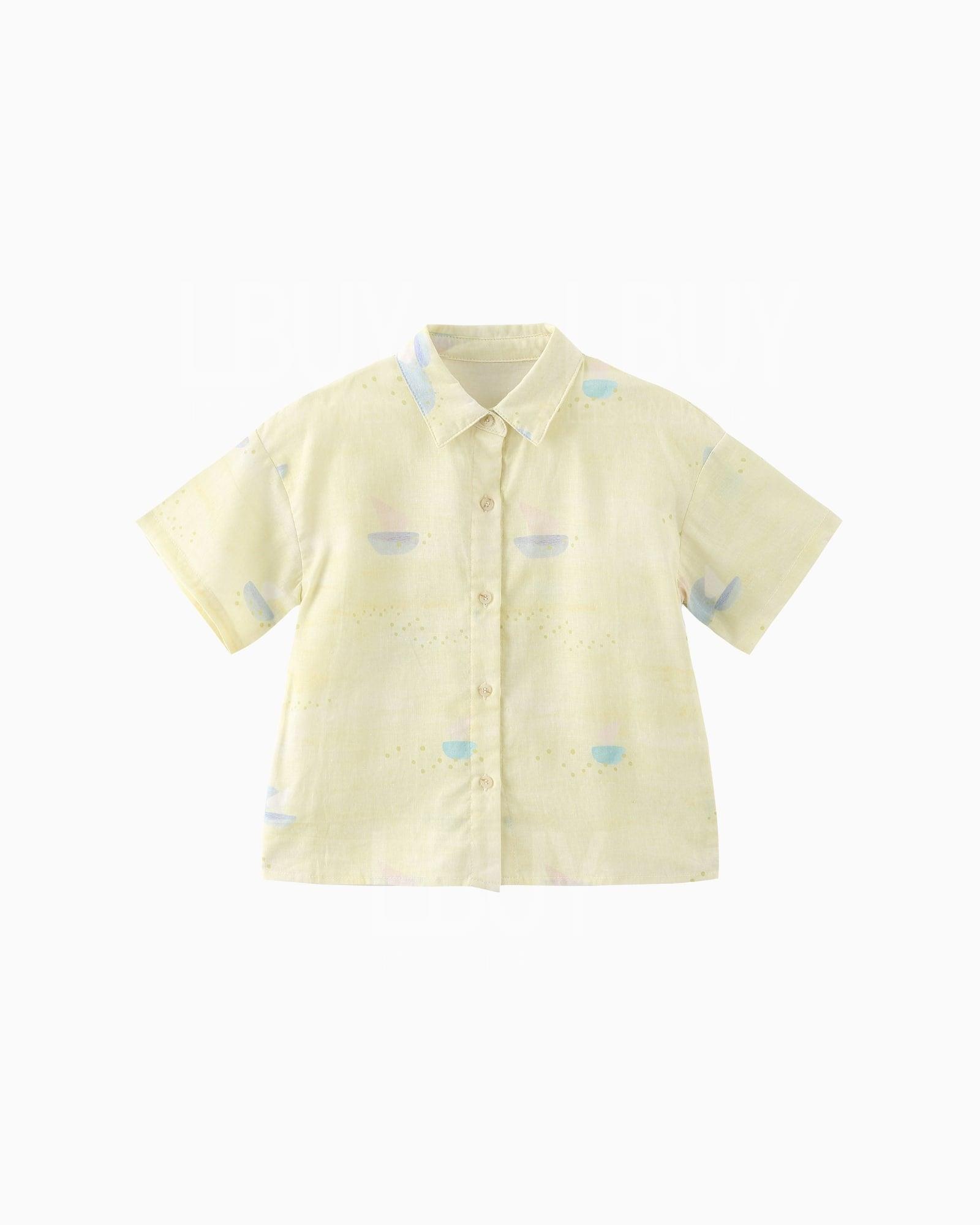 剪紙帆船短袖襯衫-黄色(130-140)