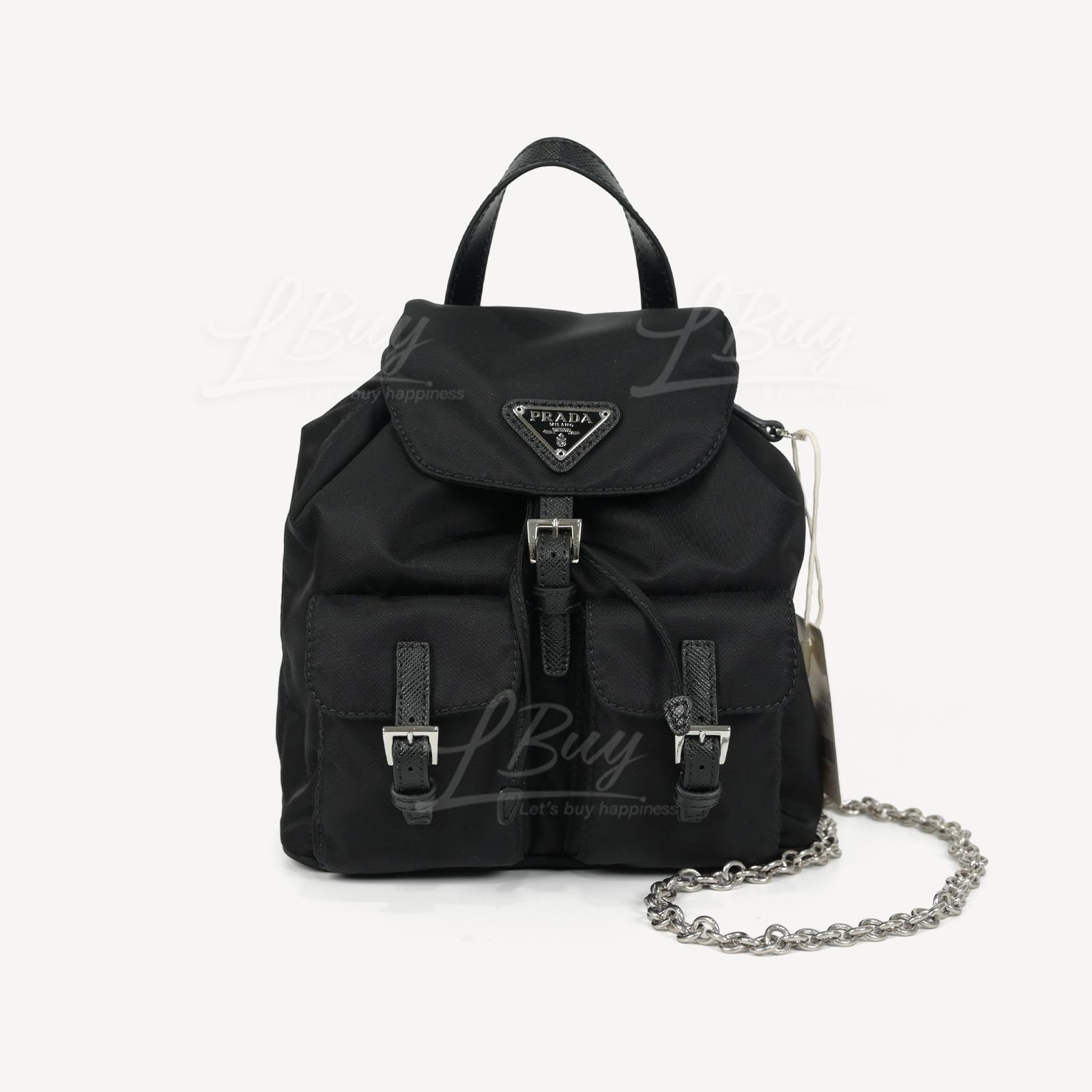 Prada Re-Nylon and Saffiano Leather Backpack Crossbody Black 1BH029