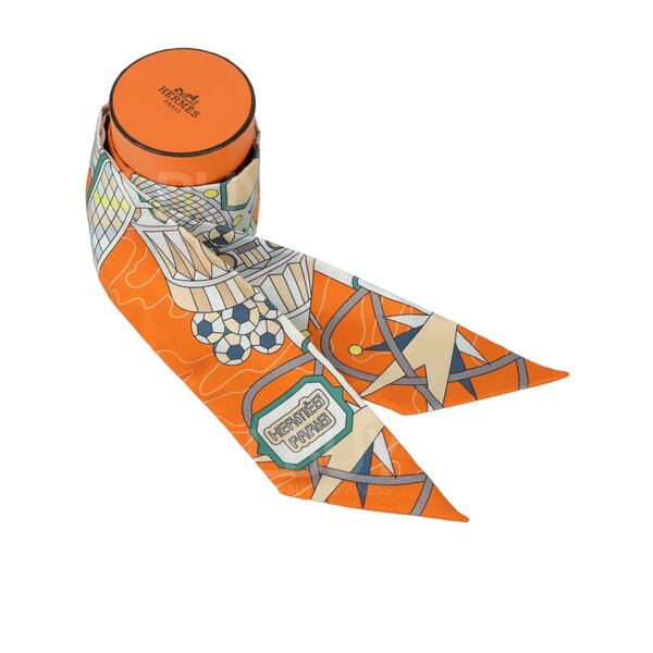 Hermès-Hermes Scarf Odyssey twilly Orange Vert Jaune