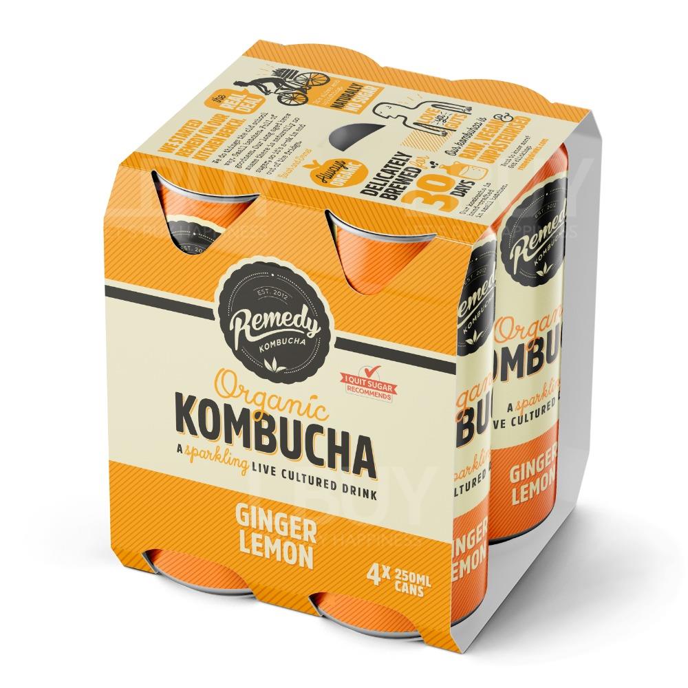 澳洲有机红茶菌 (康普茶) 饮品 - 柠檬姜(4罐x250ml)