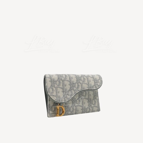 Dior Dior Saddle Flap Card Holder Grey Oblique Jacquard S5692