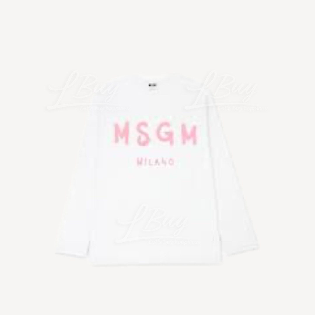 MSGM 白色粉紅色字棉質圓領長袖薄身短袖Tee