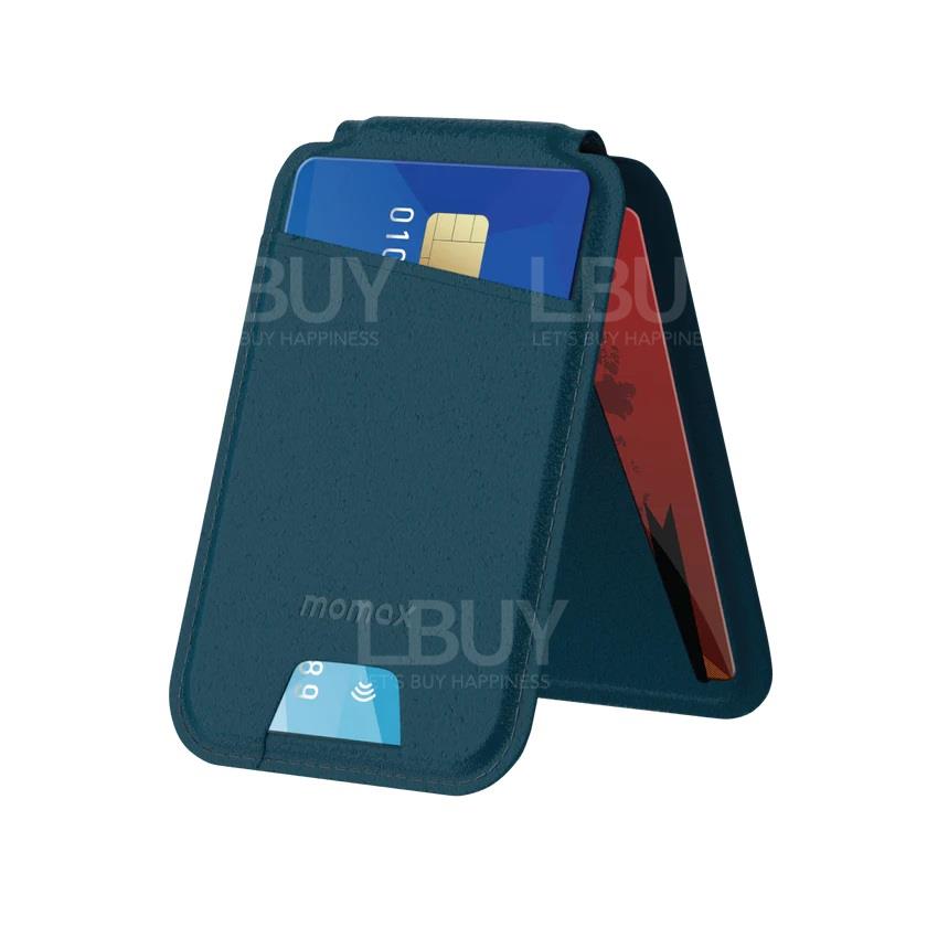MOMAX 1-Wallet Magnetic Card Holder With Stand Blue