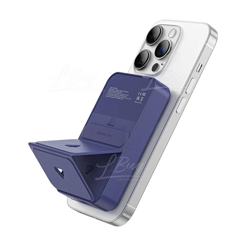 AMAZINGthing Thunder Pro Mag 10000mAh Magnetic Wireless Power Bank with Stand and Two Ports Blue