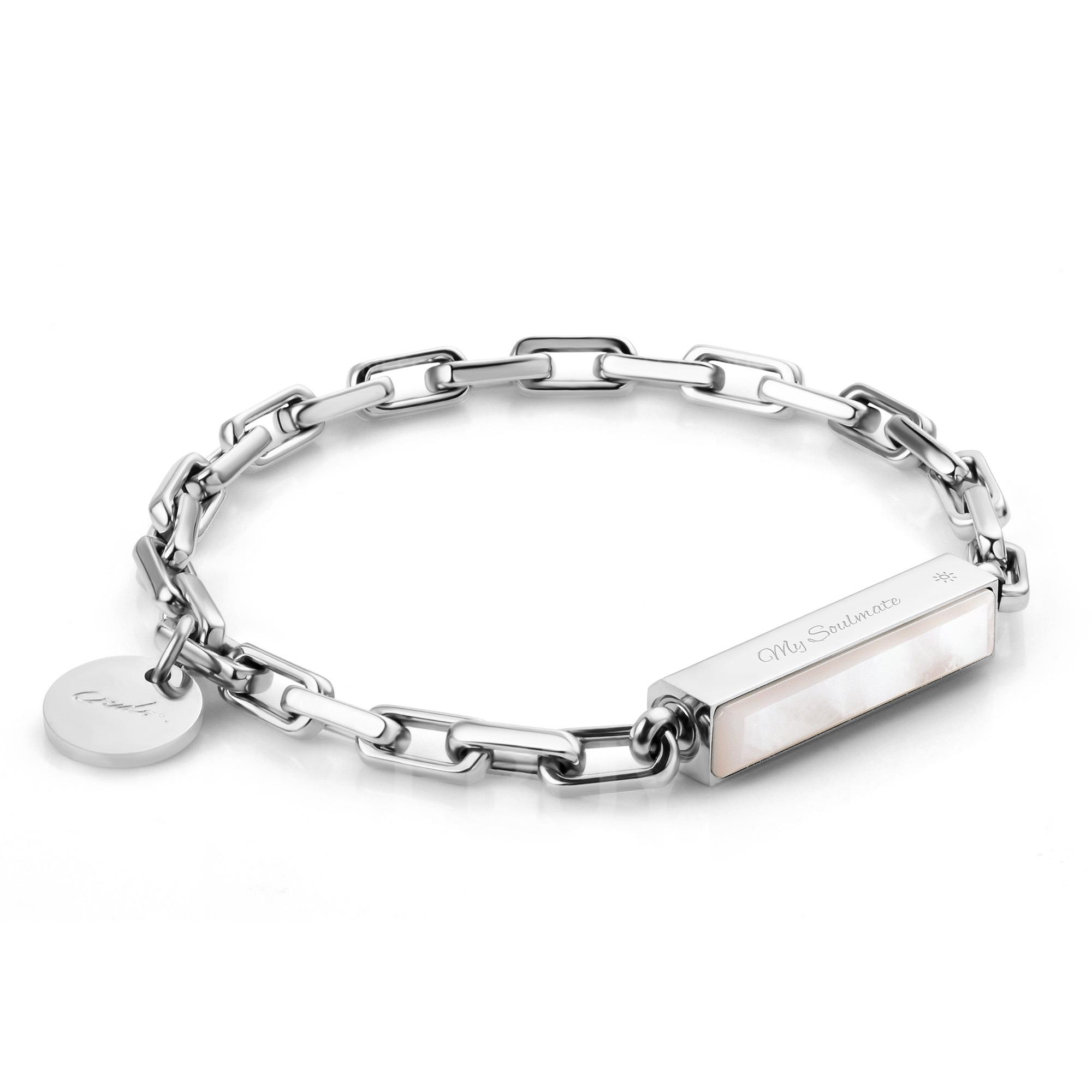 Miami Love Customized Box Chain Bracelet Gemstone Edition - Twilight Silver (Mother of Pearl)