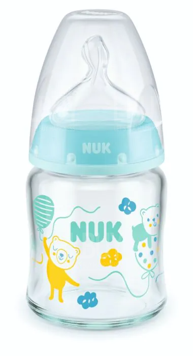 德國NUK PCH寬口玻璃奶瓶/矽膠奶嘴1號中孔120ml 隨機款式