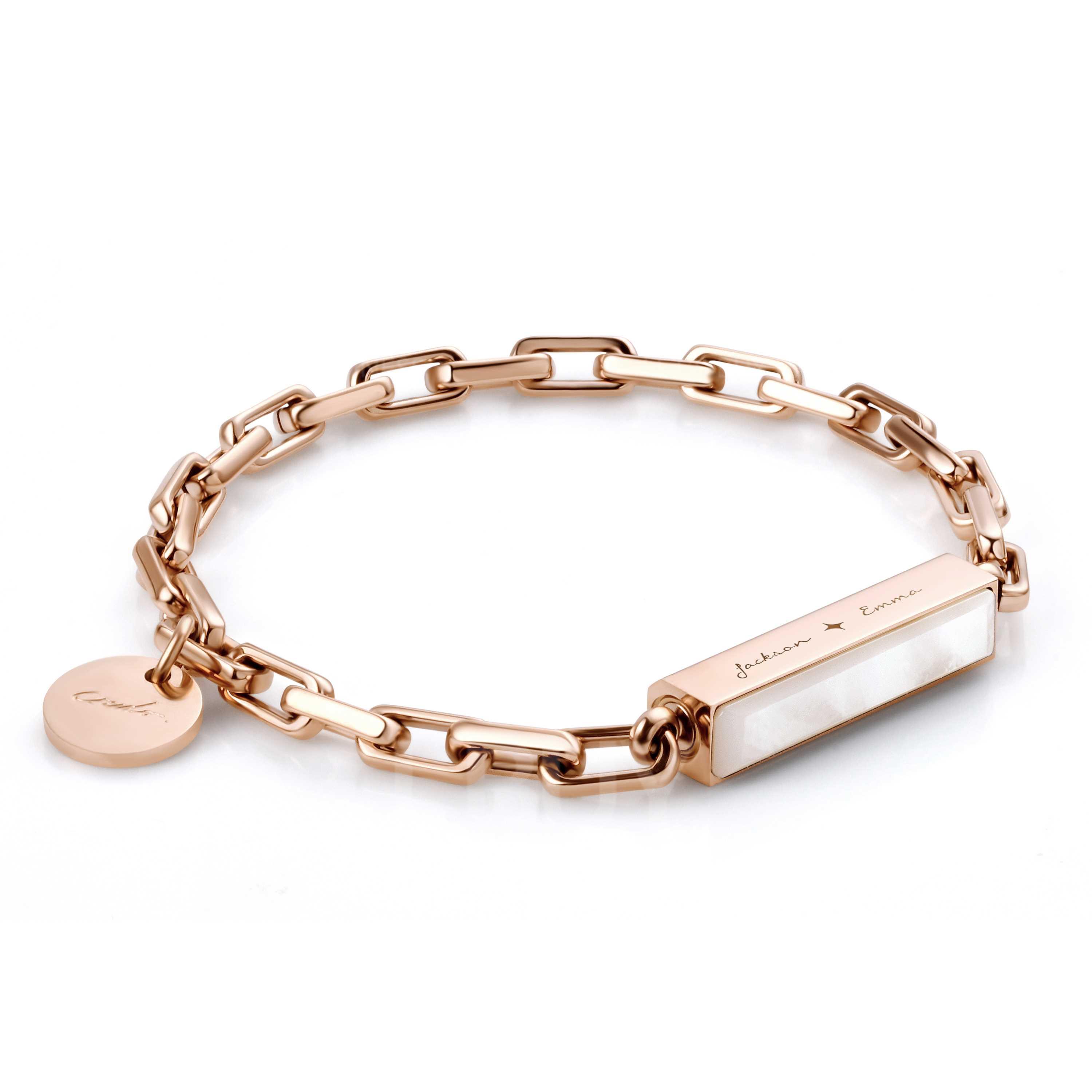 Miami Love Customized Box Chain Bracelet Gemstone Edition - Rose Gold (Mother of Pearl)