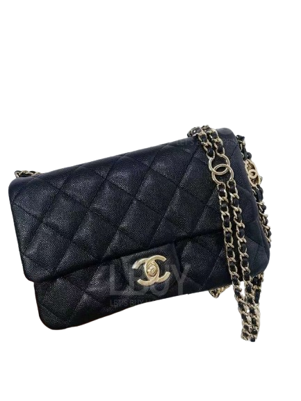 Chanel 金色CC Logo粒面小牛皮 20cm CC链带垂盖手袋 AS3757