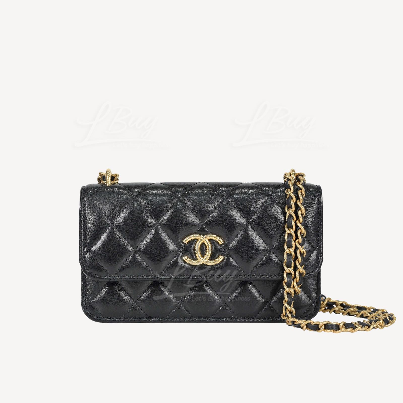 Chanel 黑色鏈帶垂蓋手機袋斜孭袋 AP3106