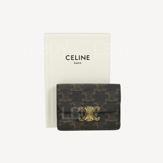 Celine Triomphe 凱旋門帆布卡片套 黃褐色
