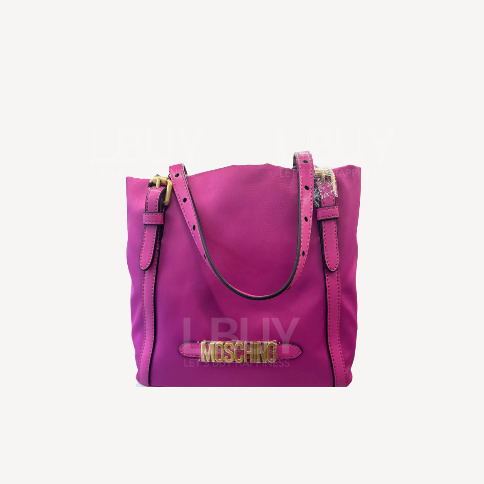 Moschino Logo 金屬牌托特包 桃紅色