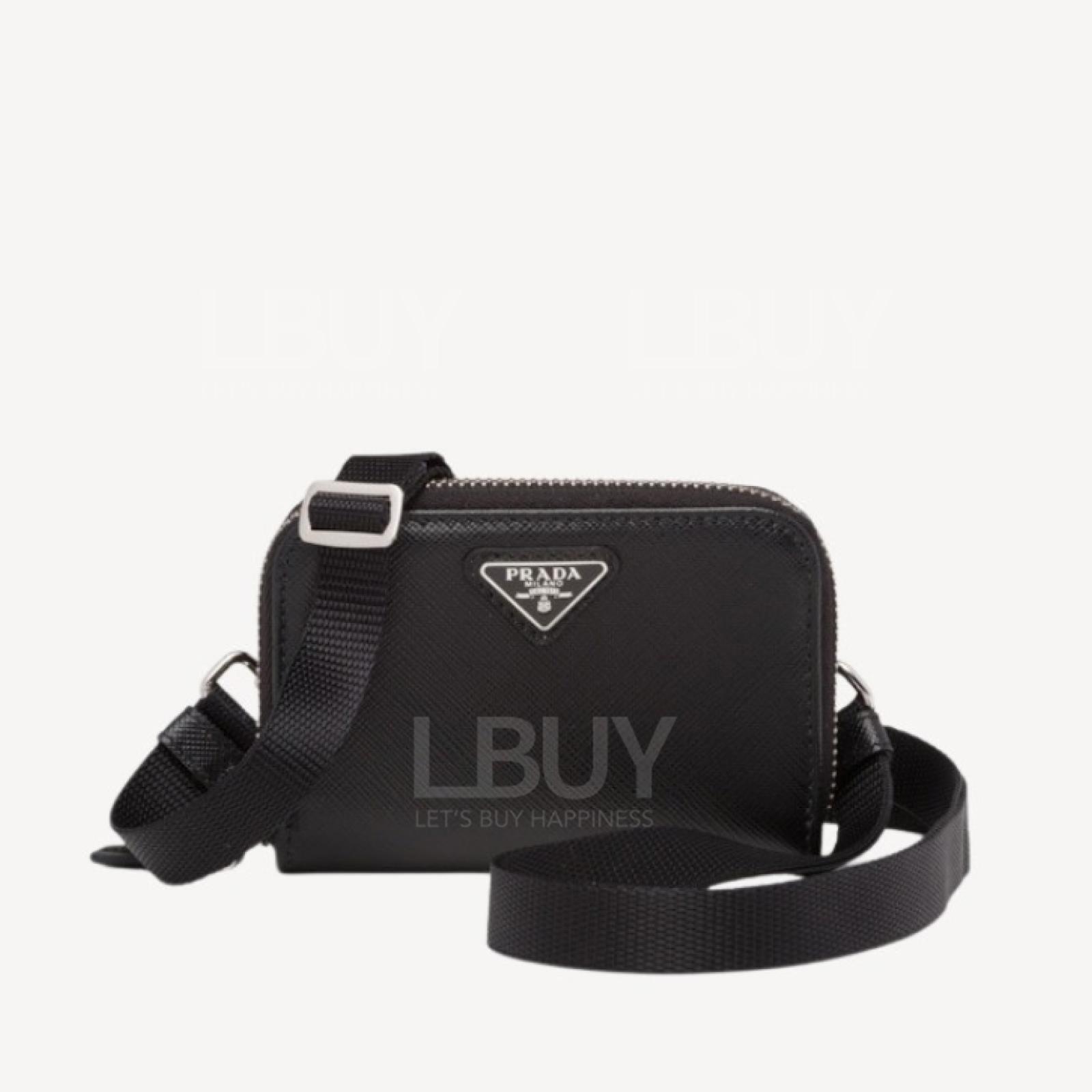 Prada 三角形标志Saffiano皮革拉链卡包 连挂带 2MR021
