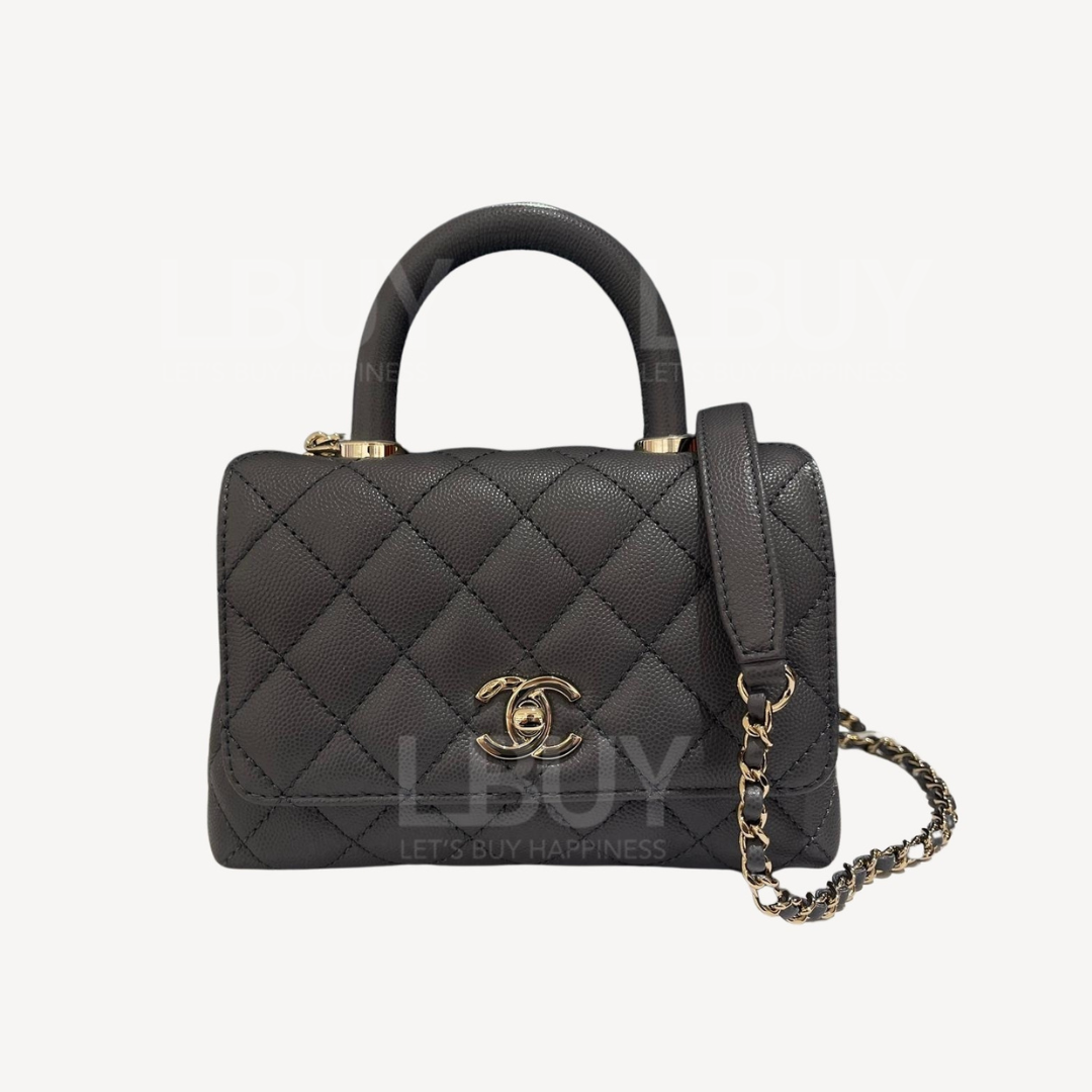 Chanel Mini Coco Handle Handbag Grey AS2215
