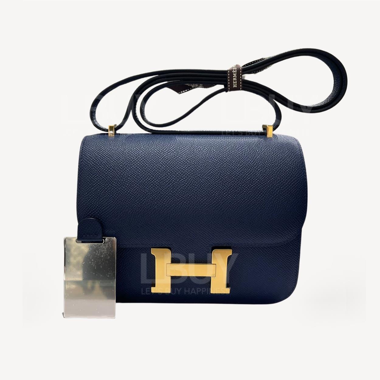 Hermes Mini Constance 19 海軍藍 金扣 附帶鏡子
